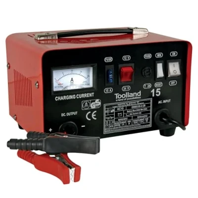 Imagen de Toolland Cargador de batería 12/24 V, con Asistencia Arranque, protección contra sobrecarga, ampèremeter y Fusible Cortocircuitos, para Motocicletas, Tractores, automóviles, Barcos
