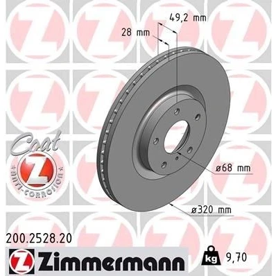 Imagen de ZIMMERMANN COAT Z 200.2528.20 Disco de freno 320 28 6/5 5 114 ventilación interna revestido INFINITI: FX SUV, EX Hatchback, Q70, NISSAN: Murano I