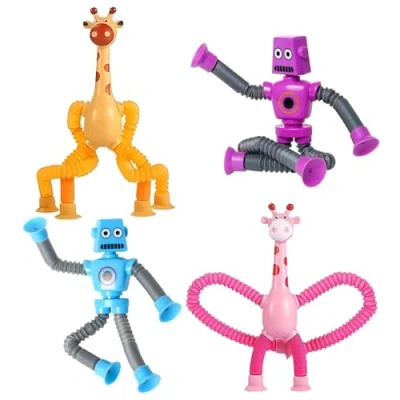 Imagen de RXKFIGX 4 PCS Juguete De Robot Jirafa Telescópico con Ventosa Tubos Pop para Niños Educativos Telescópica Tubes Regalos Descompresión (StyleC)