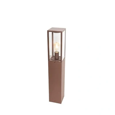 Imagen de Qazqa Lámpara exterior industrial de pie marrón óxido 80 cm IP44 Charlois Aluminio/Vidrio Alargada Adecuado para LED Max. 1 x 40 Watt