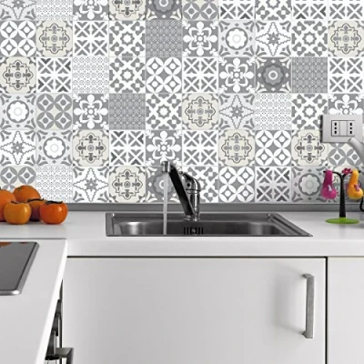 Imagen de Ambiance Sticker Vinilos Autoadhesivos, Decoración de Paredes, Adhesivos Azulejos para Baño y Cocina Artistique Nuance Gris 60 Vinilo 20 x cm