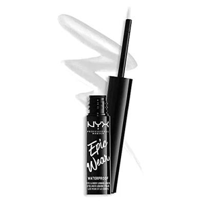 Imagen de NYX Professional Makeup Eyeliner Líquido Epic Wear Semi Permanente, Larga Duración, A Prueba de Agua, Perfecto para Ojos, Rostro y Cuerpo, Acabado Mate, Color: White