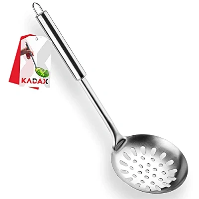 Imagen de KADAX Espumadera de Acero Inoxidable, para Cocinar, Cuchara Escurrir con Mango Ovalado, Utensilios Cocina, agujeros