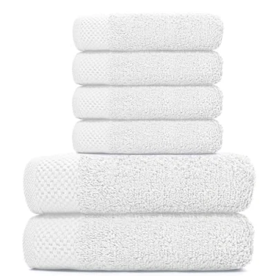 Imagen de HIPERMANTA Juego de Toallas (4 Lavabo 50x90 y 2 Ducha 70x140) 100% Algodon. Suaves, Resistentes Absorbentes. Hosteleria Hotel. Color Blanco