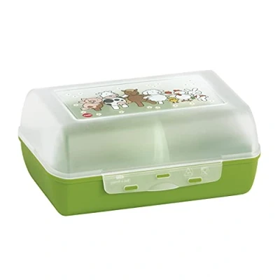 Imagen de Emsa 513791 Caja para aperitivos o almuerzo niños Variabolo Farm Family, 16 x 11 7 cm, transparente, verde