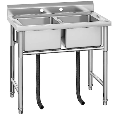 Imagen de YITAHOME Fregadero de Cocina, Restaurante Acero Inoxidable Catering Independiente Servicio Doble portátil para Exteriores Hotel, Hogar, Bar, Lavandería