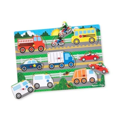Imagen de Melissa &amp; Doug Rompecabezas de encastre Madera, Vehiculos y transportes, Juego clásico Educativo, Juguetes Juguete desarollo Aprendizaje para niños niñas 2 a 4 años