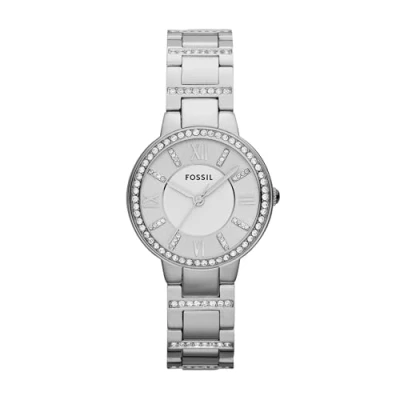 Imagen de Fossil Virginia Reloj para mujer, movimiento de cuarzo con correa acero o piel, Tono plateado, 30MM