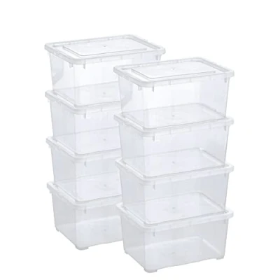 Imagen de Grizzly 8 x Caja de Almacenaje con Tapa 1,7 L Cajón Plástico Transparente Apilable Multiusos Organizador Armarios para Ordenación Ropa