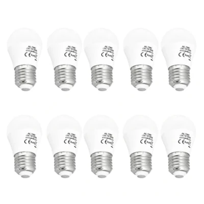 Imagen de Jandei Pack de 10 Bombillas LED mini G45, Casquillo E27, 7W, Blanco Cálido 3000K para Lámparas Techo, Sistemas alumbrado, Navidad, Apliques Decorativos, Mesilla, Oficina, Despacho.