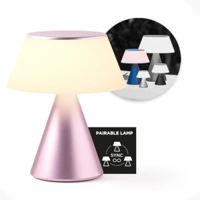 Imagen de Lexon LUMA L Lámpara de noche LED luz grande con táctil inalámbrica atenuador intensidad y sincronización multilámparas, 9 colores recargable Rosa pálido