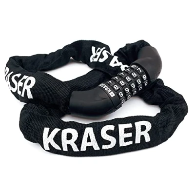 Imagen de KRASER KR610 Candado Bicicleta Antirrobo, Cadena de Seguridad con Código 5 Digitos Más Seguro, Eslabones Acero ø8mm Gruesos y Resistentes Funda Nylon para Bici Scooter Patinete Bike Lock,100cm
