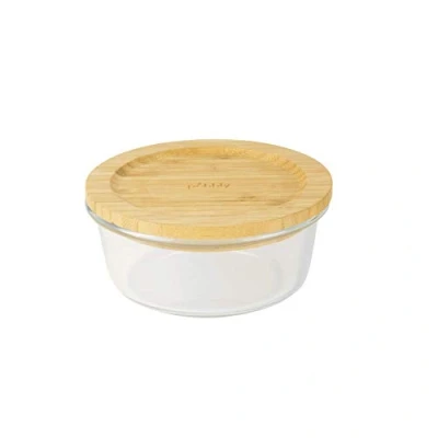 Imagen de PEBBLY PKV 017 Caja Redonda de borosolicato y Tapa bambú, 620 ml, Vidrio borosilicato, Transparente, diámetro 15 x 6 cm
