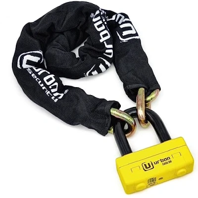 Imagen de URBAN UR74150 Cadena Candado Antirrobo Pesado ø13mm + Mini U, Alta Seguridad Homologada SRA, 150cm Completamente Testada +Visible, Antirobo Multifunción para Disco Freno, Anclaje, Motocicleta, Parking