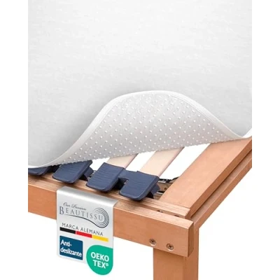 Imagen de Beautissu Protector somier BEAUTECT embellecedor Cubre colchón con Nudos Tex ecológico Siegel Lavable Blanco 160x200 cm