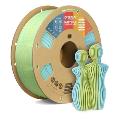 Imagen de OVERTURE Mate PLA de 1,75 mm Dual Color Filamento, Bobina Cartón 1 kg en rollo (2,2 libras), Precisión dimensional +/ 0.02 mm(Mate Claro Azul Amarillo)