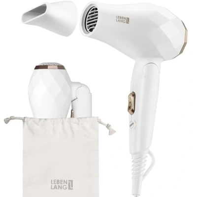 Imagen de LEBENLANG Secador pelo de viaje plegable pequeño Doble voltaje &amp; Bolsa con boquilla I ionico Hair dryer Secadores Secadora cabelo Mini blow rizos