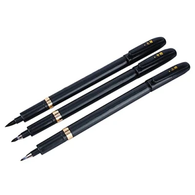Imagen de Pwshymi 3 piezas pluma de caligrafía china japonesa Shodo pincel bolígrafo tinta conjunto para principiantes bolígrafos