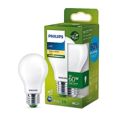 Imagen de Philips Bombilla LED Mate Eficiente, Casquillo E27 4W, 840 Lúmens, Luz Blanca Cálida 2700k, Clase Energetica A