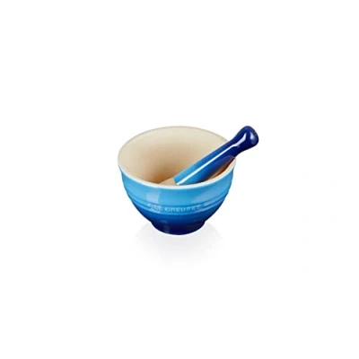 Imagen de Le Creuset Mortero y pistilo de cerámica gres, diámetro 11.5 cm, 360 g, 300 ml, Azure, 81209302200003