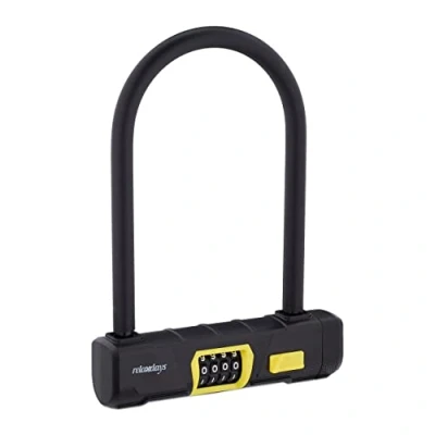 Imagen de Relaxdays Arco Candado Bici con Combinación Numérica, Cerrojo en U para Bicicleta y E Bike, Acero, Plástico, Negro/Amarillo, 25 x 18 3,5 cm
