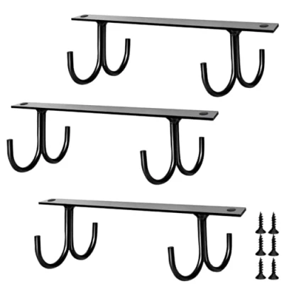 Imagen de volumoon 3 piezas soporte Tazas, ganchos para Colgador tazas Debajo del Gabinete con 12 tornillos de café, vasos cerveza y utensilios cocina (Negro)