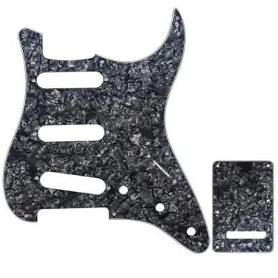 Imagen de Musiclily SSS Set de Pickguard Golpeador y Placa Trasera Strat para Fender American/México Standard Stratocaster Estilo Moderno, 4 capas Black Pearl
