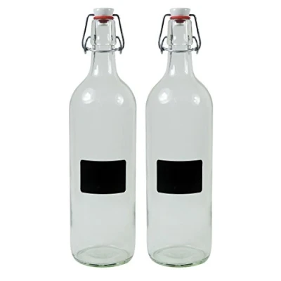 Imagen de mikken 2 botellas de cristal vacías 1000 ml con cierre clip porcelana para rellenar, incluye etiquetas rotulación