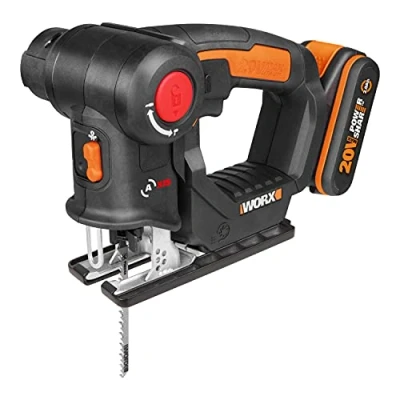 Imagen de WORX WX550 Sierra sable y de calar 2 en 1 20V PowerShare, Batería 2Ah, Cambio cuchilla sin herramientas, Velocidad variable, Negro, Naranja