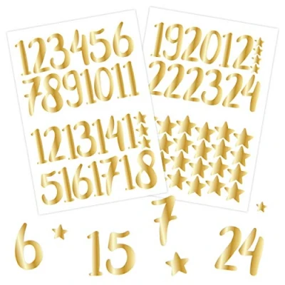Imagen de Papierdrachen 24 Pegatinas de números del Calendario adviento Oro número 70 para su Navidad Hacer Manualidades y Decorar