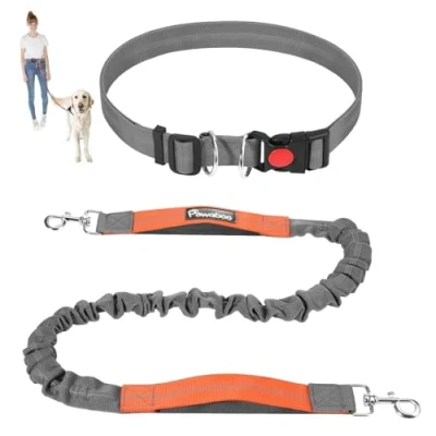 Imagen de Pawaboo Correa Perros Manos Libres, para Correr con Elástica y Cinturón Ajustable Reflectante 11,3 68 KG, Perro Antitirones Cintura Canicross Paseo, Gris
