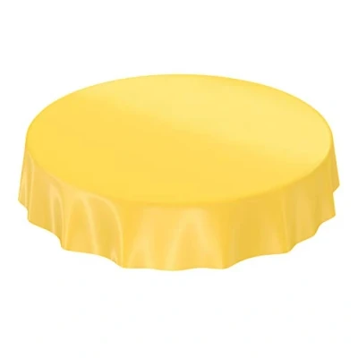 Imagen de Anro Mantel de hule lavable color liso brillante, toalla, amarillo, Schnittkante Rund 140cm