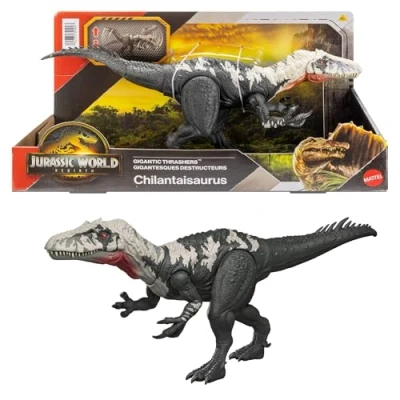 Imagen de Mattel Jurassic World: El Renacer, Grandes embestidas Quilantaisaurio Figura de dinosaurio juguete especie grande, con 2 embestidas, juego digital, JGB95