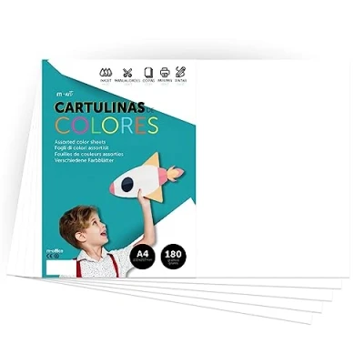 Imagen de Cartulina de Colores, A4 Colores Intensos, Hojas 180gr para Manualidades, Imprimir tus Documentos y Diseños Creativos, Folios · m office (500 hojas, blanco)
