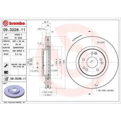Imagen de BREMBO 09.D228.11 Disco de freno 320 30 5 ventilación interna revestido altamente carbonizado con tornillos MERCEDES BENZ: Clase E Berlina