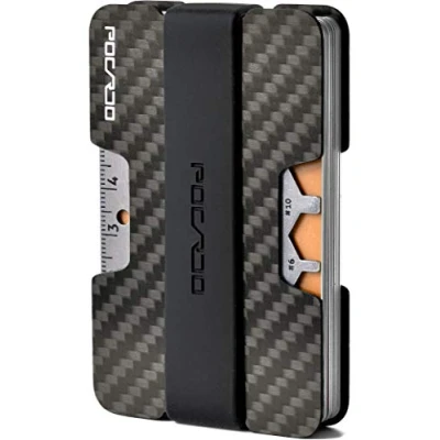 Imagen de Tarjetero Hombre con Monedero, Multiherramienta y Tarjeta Bloqueo RFID Cartera Pequeña de Carbono Slim Wallet (Negro Azul)
