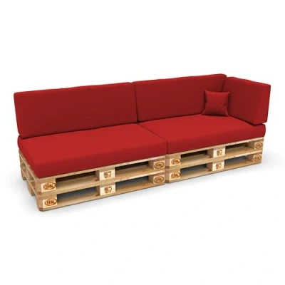 Imagen de POKAR Juego de Cojines 6 Piezas para Europalés: 2X Asiento 120x80cm +2X Respaldo 120x40cm + 1x 60x40cm (Lateral) cojín Decorativo 40x40cm, sofá paletas, sin palés, Rojo