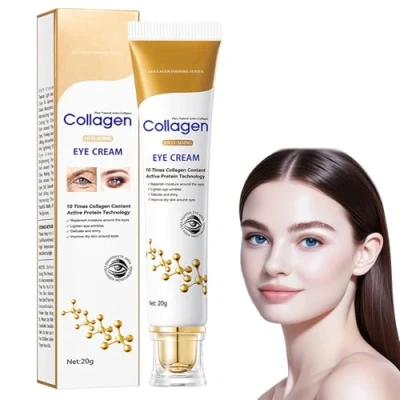 Imagen de Crema Contorno de Ojos con Colágeno Antiarrugas, Hidratante y Reafirmante Reduce Líneas Expresión, Bolsas Ojeras Cuidado Antienvejecimiento Intensivo para Hombres Mujeres (20g)