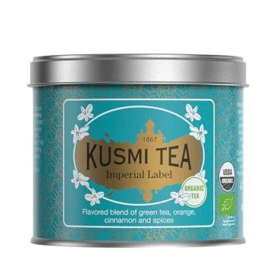 Imagen de Kusmi Tea Imperial Label Té Verde Orgánico Mezcla Aromatizada de Verde, Naranja, Canela y Especias Hojas Sueltas Lata 100g, para aprox. 50 tazas