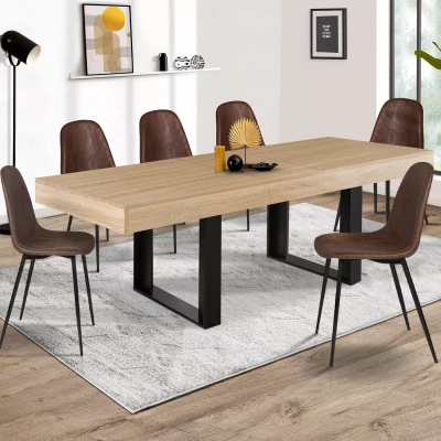 Imagen de IDMarket PHOENIX Mesa de comedor extensible rectangular para 6 10 personas, madera y negro, 160 200 cm