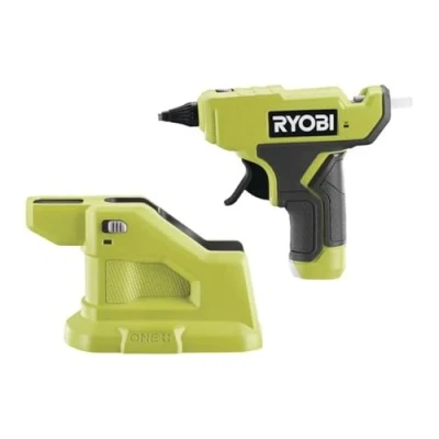 Imagen de RYOBI Pistola de Encolar Ultra Compacta con Base Calentadora a Batería 18V ONE+ Móvil (No Incluida) Calienta en 4 Min Barras Pegamento Ø7mm (3 Incluidas) Punta Ø1,8mm RGLM18 0