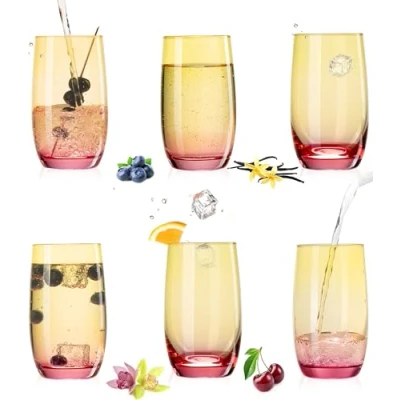 Imagen de PLATINUX Juego de 6 vasos cristal color amarillo y rosa, 300 ml (máx. 370 ml)
