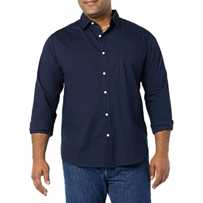 Imagen de Amazon Essentials Camisa en Popelina Elástica de Manga Larga y Corte Regular Hombre, Azul Marino, XS