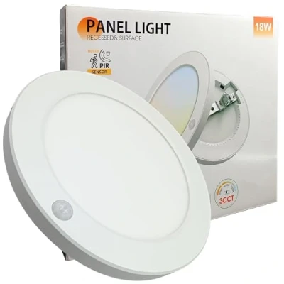 Imagen de Plafon LED Techo Sensor de Movimiento Circular 23cm, 18W, 1800Lm, Superficie o Empotrable, Detector PIR Presencia y Crepuscular, Luz Seleccionable 3000K 4000K 6000K