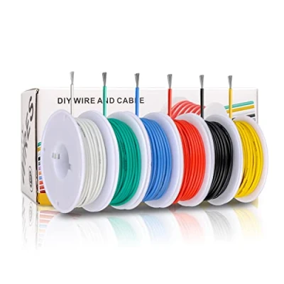 Imagen de Coomoors Kit de cable eléctrico 20 AWG silicona calibre 20AWG cobre estañado 6 colores 4 metros cada Juego gancho flexible y suave para bricolaje