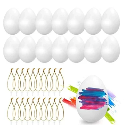 Imagen de Huevos de Pascua, 24 Piezas Blancos Plásticos, Decoración Pascua Juguetes Favores Partido, Ideales para Manualidades (Blancos)