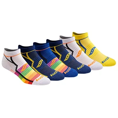Imagen de Saucony Men&#039;s Multi Pack Bolt Performance Comfort Fit No Show Socks, Bright Assorted (6 Pairs), Shoe Size: 8 12