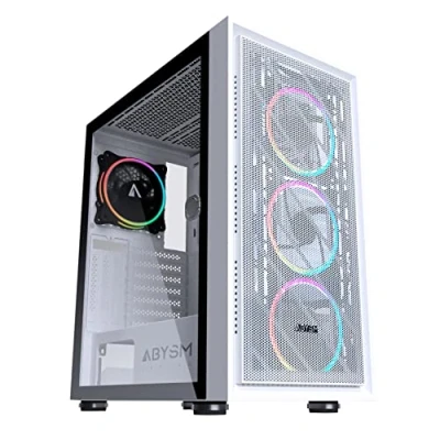 Imagen de ABYSM Gaming Caja PC Gamer Danube KAMP Blanca ATX, Ancho Especial 230 mm, con Panel Lateral Vidrio Templado, 1 x USB 3.0 + 2 2.0, Conectores, y 4 Ventiladores 12 cm Ultra Silenciosos