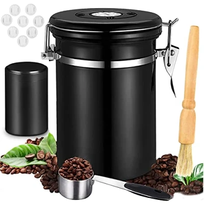 Imagen de JOYBOY 1.8L Bote Hermetico para Café + Cepillo de limpieza madera, Grano o Cafe molido etc Negro