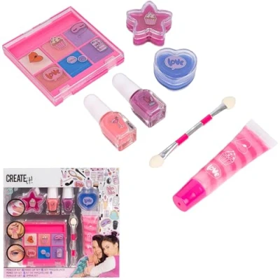 Imagen de Create It! Set de Maquillaje para Niñas, Estuche con Sombras Ojos, Bálsamos Labiales, Esmaltes Uñas y Pinceles
